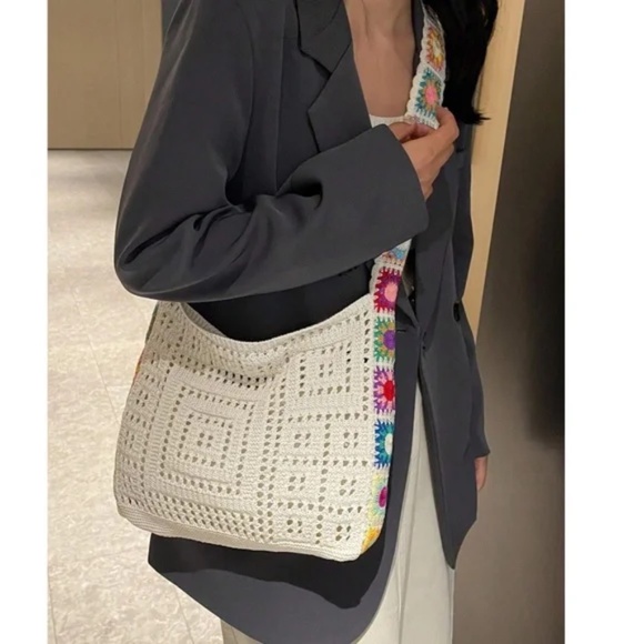 Bohemian Floral Crochet Casual Tote Bag - Picture 2 of 6
